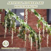 1条6.5英尺（约2米）人造紫藤花藤悬挂装饰，人造白色紫藤花环，丝绸紫藤花圈，适用于婚礼拱门、派对花园、家居装饰、春季装饰、婚礼用品、精美室内装饰、家居装饰、情人节礼物、生日礼物、毕业礼物、户外装饰、花园装饰 - 白色 - 查看 8