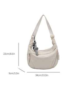 Fashionable Nylon Waterproof Shoulder Bag, Minimalist Casual College Style, Wide Strap, Multi-Zipper Design, Suitable For Students, Shopping, Daily Use - Beige - View 10