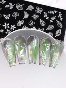 1/2 Pieces Spring And Summer Plant Flower Pattern Nail Printing Board Template, Butterfly Flower Leaf Design Nail Hot Stamping Board DIY Transfer Nail Template Nail Tool - Silver - View 9
