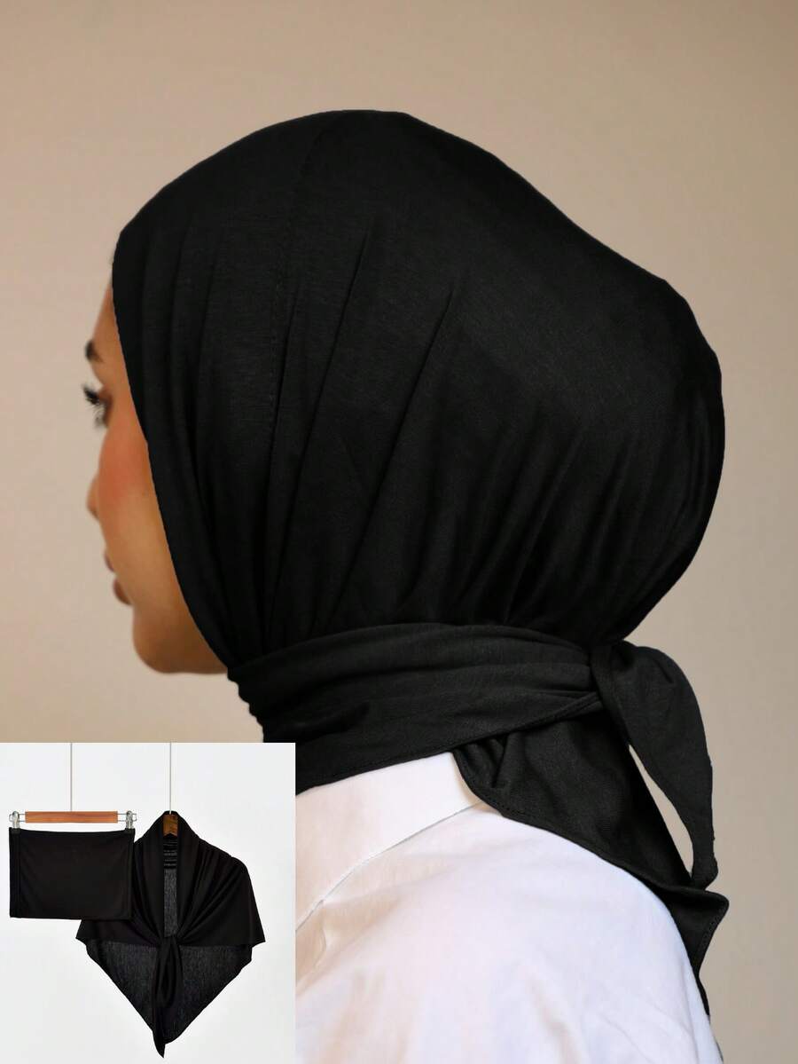 2pcs Women Solid Color Triangular Scarf & Tube Hat Set, Breathable Headscarf, Multifunctional Hijab, Suitable For Daily Outings For Dress