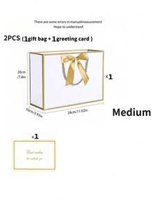 30pcs Gold Framed Gift Bags With Handles And Bows, Includes Wrapping Paper, Ribbons And Cards, All-In-One Packaging Set For Birthday, Wedding, Baby Shower, Bridal Party And Special Occasions - White Background With Gold Trim - View 10