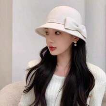 Women's New Retro British Style Wool Felt Cloak Hat, Elegant Big Bow Round Top Hat, Fashionable Versatile Daily Wear Cap - Multicolor - View 4