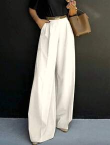 Straight-Leg, Wide-Legged Suit Trousers. Floor-Length. - 白色 - 查看 2