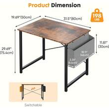 Small Computer Desk For Bedroom 32 Inch Home Office Desks For Small Spaces Writing Gaming Work Study Table With Storage Bag Rustic Brown - 復古棕色 - 查看 7