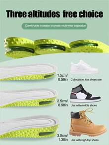 1 par de plantillas invisibles con cojín de aire para aumentar la altura de los hombres, con absorción de impactos, no colapsables, con protección de rebote de longitud completa para los pies - Verde - 1,5 cm - Ver 3