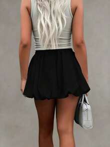 Solstice Apparel Plus Size Women's High Waist A-Line Ruffle Mini Skirt, Matte Black Fabric, Suitable For Commute, Daily Wear, Date, Spring/Summer, Valentine's Day - Black - View 4