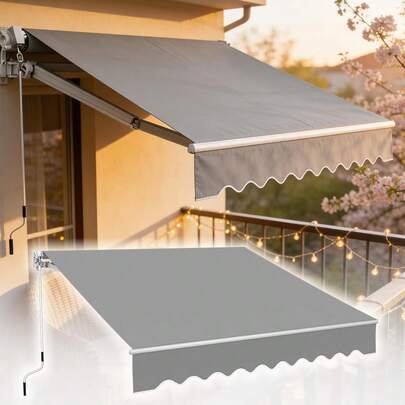 SAILUN Retractable Manual Awning Folding Arm Awning Balcony Sun Protectio Anti-UV And Waterproof Canopy Awning With Crank Handle For Courtyard, Balcony (2.5x2m, Light Grey)