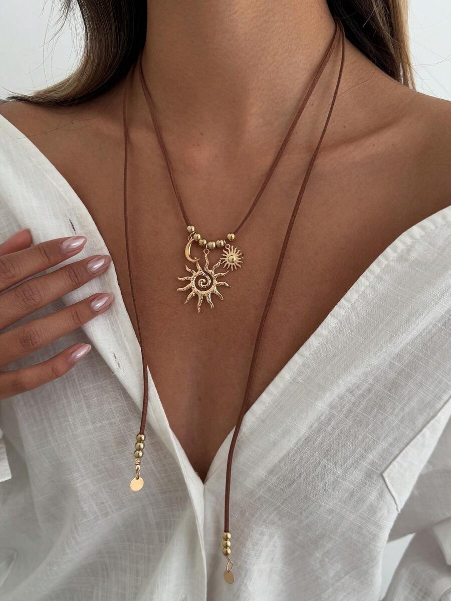 1 chiếc dây chuyền mặt dây hình trăng lưỡi liềm và hoa hướng dương phong cách Bohemian, dây chuyền nhung Hàn Quốc thanh lịch và sang trọng, đa năng cho sử dụng hàng ngày, lễ hội, tiệc tùng, quà tặng cho phụ nữ. - vòng cổ - Xem 1