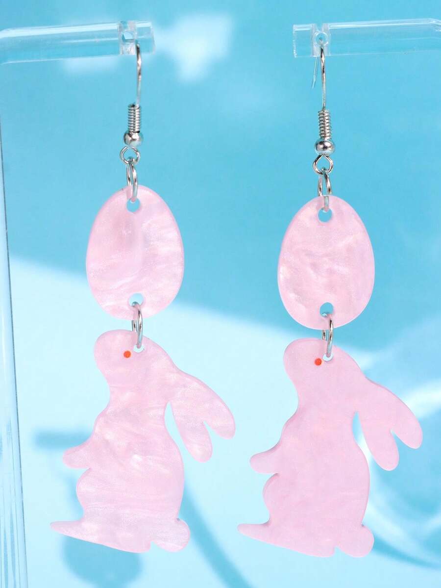 1 Pair Fashionable Unique Acrylic Rabbit & Easter Egg Dangle Earrings, Suitable For Easter Party Wear, Women Jewelry - Multicolor - View 1