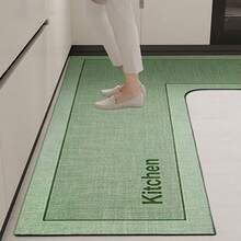 L-Shaped Kitchen Rug - Non-Slip Water Absorbent Velvet Fleece Floor Mat, Machine Washable Memory Foam Corner Carpet, Stain Resistant Kitchen Mat For Cooking Area, Living Room & Laundry Room, Comfort Mat - Màu xanh Bạc hà - Xem 5