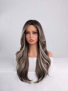 20英寸中分蓬松波浪假发，高温丝透气网帽，时尚街头风假发 - 紫紅色 - 查看 7