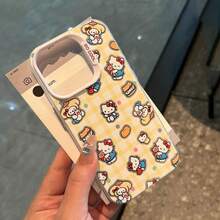 Sanrio 1pc Bright & Fashionable Yellow Plaid KT Cat Pattern White & Silver Phone Case - Compatible With IPhone 17 Air 16 15 14 13 12 11 Pro Max Plus - Cute Style Phone Case, Suitable As Gift For Female Friends - Yellow - View 1