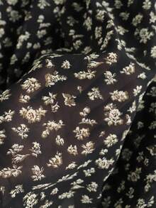 EARO Women's Long Ditsy Floral Skirt, Elastic Waist Design, Casual Black Printed Long Skirt, Made Of Non-Stretch Fabric Vacation - Black - View 7