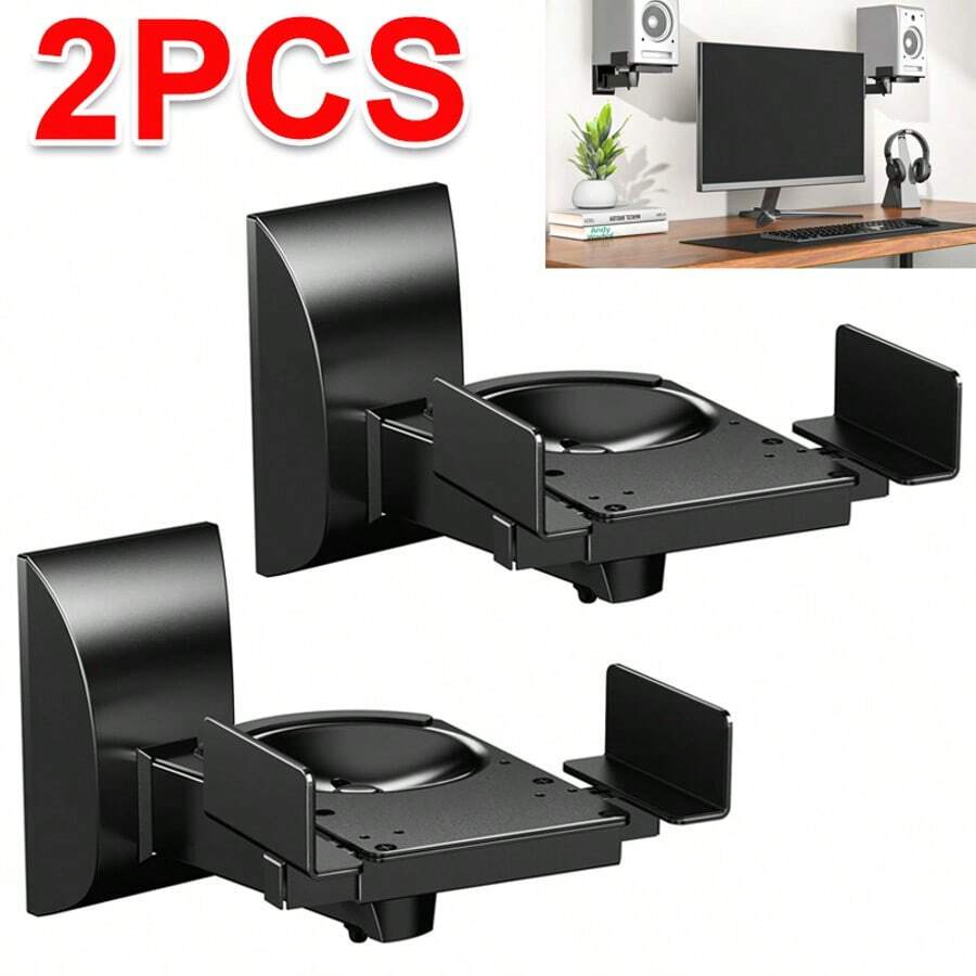 2x Black Wall Mount Universal Stereo Small Speaker Brackets SINGLE Swivel & Tilt - Black - View 1