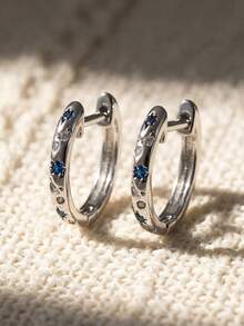一对星月耳环，蓝色锆石耳扣，925纯银，优雅创意耳环，精致珠宝礼品，适合女孩日常、约会、派对及各种场合佩戴 - 款式2 - 查看 4