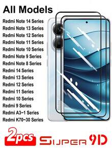 ZYONS 2pcs Ultra-Clear 9D Full Coverage 2.5D 9H Hardness Tempered Glass Screen Protector, Suitable For Redmi Note 14/13 Pro Max/12R/11 Lite/10S/9A/8/T/Redmi 14C/13C/11 10 2022/9i Power/A5/A4/A3/A2+/A1/K80/K70 Pro/K60 Ultra/K50/K40/K30 Series, Waterproof, Shockproof, Anti-Scratch, Anti-Fingerprint - Black - View 40