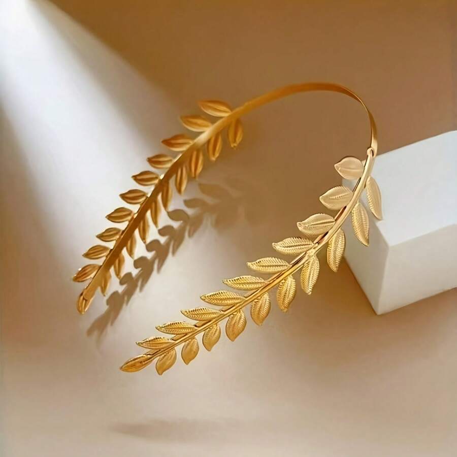 Baroque Style Golden Leaf Headband, Olive Branch Goddess Elegant High Crown Fashion Metal Hair Clip, Bridal Crown Headpiece - Multicolor - View 1