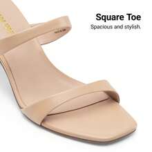 Women Kitten Heel Mule Sandals Square Open Toe Two Strap Slip-On Low Heeled Sandals Casual Summer Mules Shoes - Màu be - Xem 6