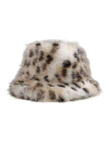 1/2 piezas Conjunto de gorro y bufanda con estampado de leopardo estilo europeo y americano, gorro cubo esponjoso y calentador de cuello aislado de moda - Multicolor - Ver 10
