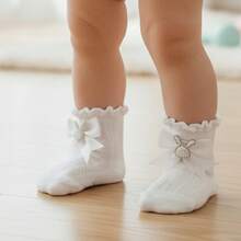 Baby Girl Socks With Bows Soft Pearl Bunny Infant Princess Dress Socks Toddler Ruffle Socks - White - View 4