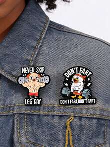 1Set Don't Fart Duck Funny Gym Squat Workout Fitness Enamel Pins Fitness Dog Never Skip Leg Day Brooches Bag Lapel Badge Jewelry Gift - Multicolor - View 3
