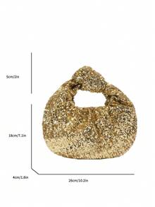 Women's Evening Clutch Bag, Shiny Sequin Handbag Suitable For Wedding, Party, Banquet, Champagne Gold Sparkling Knot Clutch - Gold - View 3