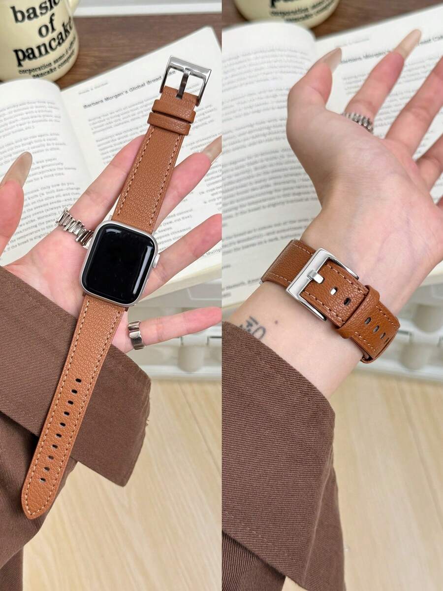 1条优雅友谊皮革表带,兼容苹果手表表带,女士运动款,尺寸38mm、40mm、41mm、42mm、44mm、45mm、46mm、49mm,兼容苹果手表Ultra 10/9/8/7/6/5/4/3/2/1 SE系列表带 - 摩卡棕 - 查看 1