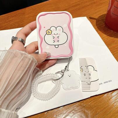 可折叠化妆镜带梳子，二合一手持式便携化妆镜，可爱便携梳子