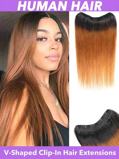 1pc Human Hair V-Shaped Clip-In Half Full Head Silky Straight Hair Extensions With 5 Clips - 3/4 Full Head Natural Look For Women, Adds Volume & Length, Easy Application, No Glue Needed, With Invisible V-Shaped Back, Lightweight & Breathable Clip-On Extensions ,Seamless Blend, Comfortable & Secure Fit,Easy To Style With Hot Tools, Suitable For All Hair Types, Daily & Special Events 8-24 Inch Multicolor (Natural Black#1B #1B30 #1B99J)