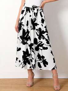 Women Floral Print A-Line Skirt, Casual For Everyday Wear White Summer - White - View 3