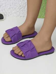 Children's Fashion Slip-On Sandals, Summer Flat Shoes, New One-Strap Sandals, Highly Attractive Beach Shoes For Girls - Violet Purple - View 1