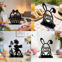 1/4pcs Black Easter Egg Decorations With Rabbit And Rabbit Ears, 2D Acrylic Design, Suitable For Decorating Window Sills, Bookshelves, Bedrooms, Living Rooms, Also Can Be Used As Holiday Party Gifts - Easter Ornaments - View 2