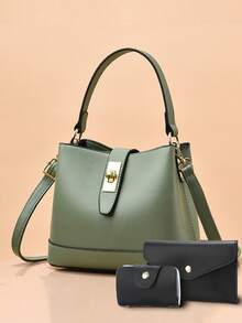 Women's 3-Piece Set: Fashion Shoulder Bag, Bucket Bag, And Handbag - Beige - View 6