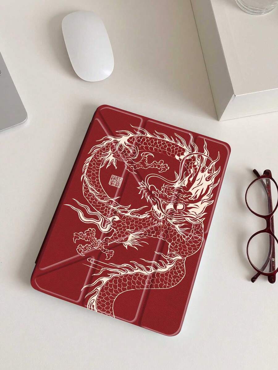 11-Inch Red Dragon Totem Tablet Protective Case, Suitable For Air M3 2025/M2 2024, Air 5th Gen 2022, (A16) 11-Inch 11th Gen 2025, Galaxy Tab, Kindle Paperwhite 12th Gen 2024. Transparent Back With Fashionable Pattern, Auto Sleep/Wake Function, Air Cushion Protection, Suitable For Gifts And Office Use. - 彩色 - 查看 1