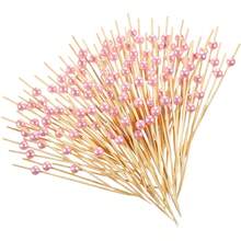 200/100/50/20 piezas Pinchos de bambú con perlas, Pinchos de bambú con perlas rosas, Adecuados para tenedores de fruta, pasteles, postres, decoraciones, excelentes para reuniones familiares, fiestas, restaurantes, cocinas, festivales - Rosa - Ver 8