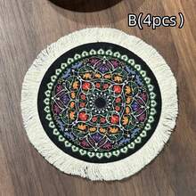 4 件套复古艺术流苏圆形餐垫，波西米亚和中东风格桌面装饰，新年和情人节家居装饰 - 彩色 - 查看 12
