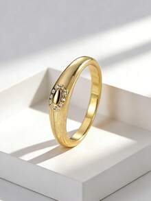 Charm-In Gold-Plated Cubic Zirconia Accented Minimalist Ring For Women - Perfect For Daily Wear & Gifting - Gold - View 3