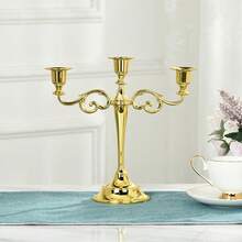 1件/套，金属三臂烛台，复古欧式锥形烛台，婚礼/派对/家庭餐桌装饰摆件，节日氛围装饰礼品 - 三臂 - 查看 12