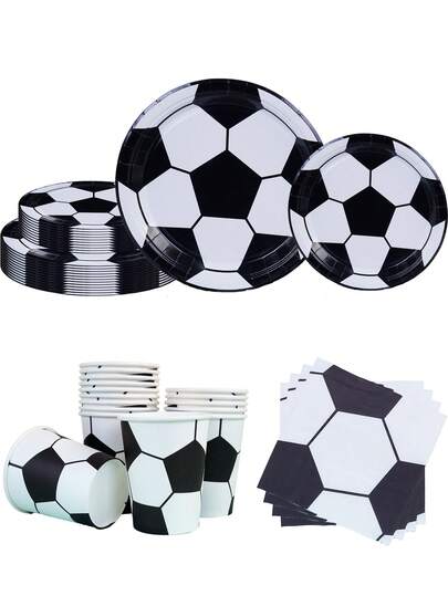 80pcs/68pcs/40pcs/10pcs Set, Soccer Themed Party Supplies, Disposable Paper Plates, Including 7-Inch Plates, 9-Inch Plates, Paper Cups And Napkins. Suitable For 16 People, Party Decorations, Picnic Supplies, Birthday Party, Camping, Decorations, Club, Soccer Match, Soccer Fans, Soccer Events, Celebration. Party Favors.