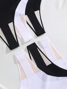 6pcs/Pack Celana Dalam Thong Wanita Model V-Shape, Tanpa Jahitan, Bernapas, Berpinggang Rendah, Berbagai Warna - Hitam dan Putih - View 4
