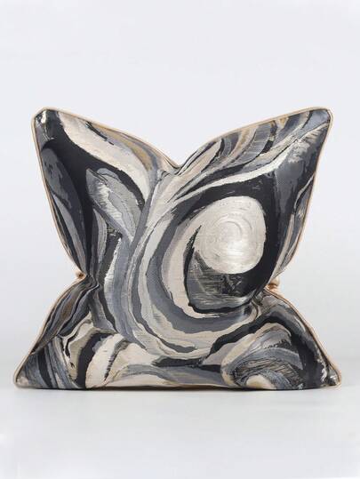 1pc Modern Minimalist Geometric White Gold Black Bronze Pattern Polyester Jacquard Square Throw Pillow Cover, Suitable For Living Room, Study, Bedroom, Outdoor, Home Decor, 45cm*45cm, 50cm*50cm, 30cm*50cm (No Pillow Insert)