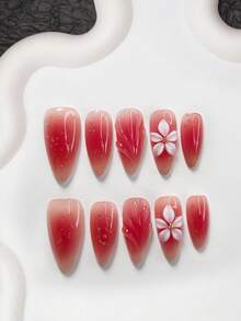 Bộ 10 móng tay giả Polygel kiểu dáng thuần khiết và ngọt ngào, móng giả acrylic dán, họa tiết hoa trà trắng năm cánh nặn thủ công, trang trí móng nghệ thuật gợn sóng màu trơn, kim tuyến vàng, thiết kế hồng chuyển sắc, kiểu Pháp nhẹ nhàng, sơn móng tay hồng hoa hồng, kèm dụng cụ làm móng (1 tờ sticker gel + 1 dũa móng), 3 kích cỡ: móng hạnh nhân, móng vịt, móng quan tài, phù hợp cho sử dụng hàng ngày, tiệc tùng, chụp ảnh, vui chơi, mùa xuân hè, đồ dùng đi làm. Móng giả dán thủ công. - Nhiều màu - Xem 10