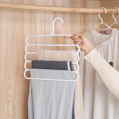 5-Tier Pants Hangers Space Saving, Multi-Layer Wardrobe Clothes Rack For Slacks Jeans Scarves Ties, Heavy Duty Closet Organizer Non-Slip Hangers For Clothing Storage,(White)