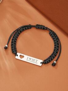 1件不锈钢雕刻几何镂空心形编织手链 - 黑色 - 查看 4