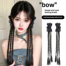 Hair Accessories Wig - Boxing Braid With Ribbon Bow [dark Brown] One Pair - View 1