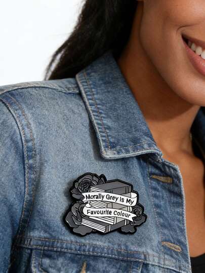 1枚“道德灰是我最喜欢的颜色”珐琅胸针，暗黑浪漫小说主题，翻领徽章，书虫饰品，送给朋友的礼物