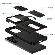 Foldable Stand Phone Case With Sliding Camera Cover + [Full Camera Protection] For Galaxy S26Ultra S25Ultra/A55/A56/A16/A17/A26/A36, Also Compatible With S26 S24/S24 FE/S25/S25/S25 FE Magnetic Car Mount Holder, Matte Finish Anti-Drop Phone Protective Case, Sliding Phone Case, Fashion Phone Case, Christmas Gift, Winter Gift - Black - View 10