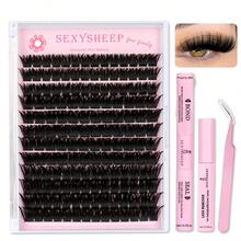 SEXYSHEEP 168-delars set med lösögonfransar, gör-det-själv-ögonfransverktygskit, 200D-franskluster med ögonfransförlängningskit, personligt D-böjt ögonfransset, individuellt franspaket med fransbindning och försegling, remover, franspincett för eget bruk - Svart - Visa 8