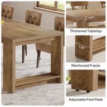 Tribesigns 86.61-Inch Dining Table For 6-8, Farmhouse Narrow Kitchen Table With Wood Pedestal Base, Extra Long Rectangular Dinner Table For Living Room, Dining Room And Kitchen, Natural Oak - 天然橡木 - 查看 4