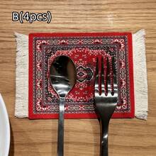 Bộ 4 tấm lót bàn vuông tua rua nghệ thuật cổ điển phong cách Bohemian Trung Đông, trang trí bàn ăn cho năm mới, Lễ tình nhân và đồ trang trí nhà cửa. - Nhiều màu - Xem 12